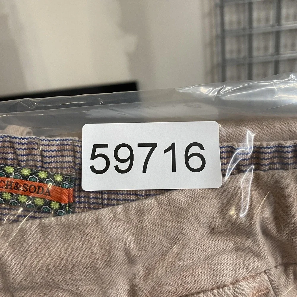 Scotch & Soda Warren Pants Mens 34x30 Beige Linen Blend Elastic Waist Chino